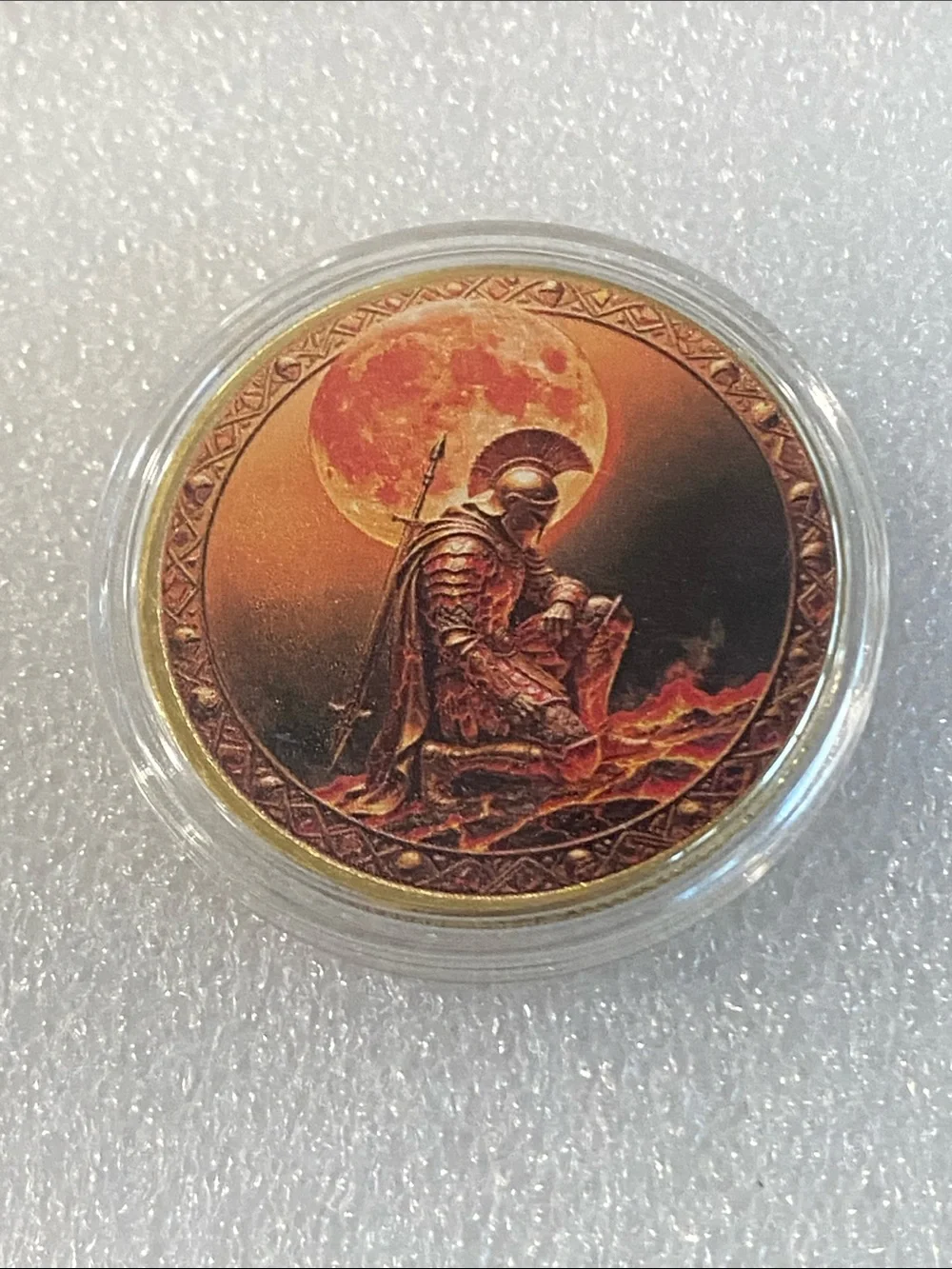 Warrior Knight Collectible Coin - Orange Red Moon Design